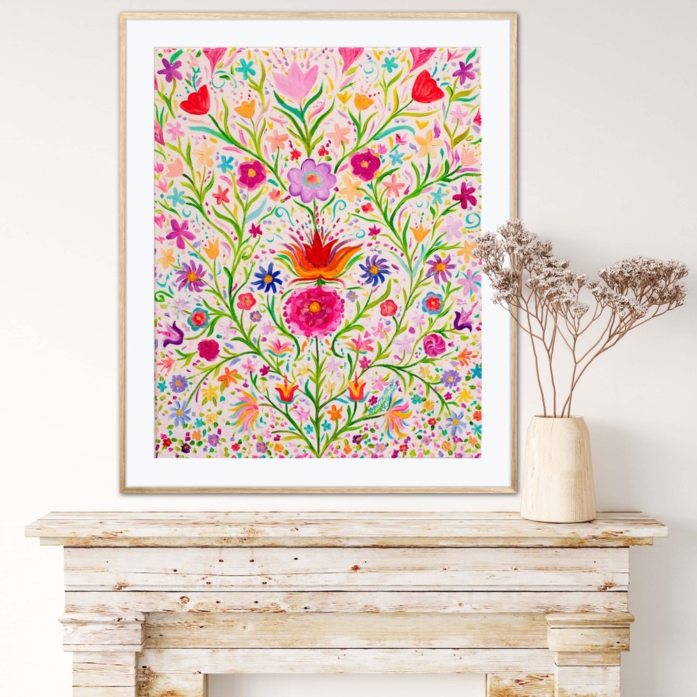 Flower Folk Art Print of Oil Painting Scandinavian whimsical colorful floral - Picture 7 of 7